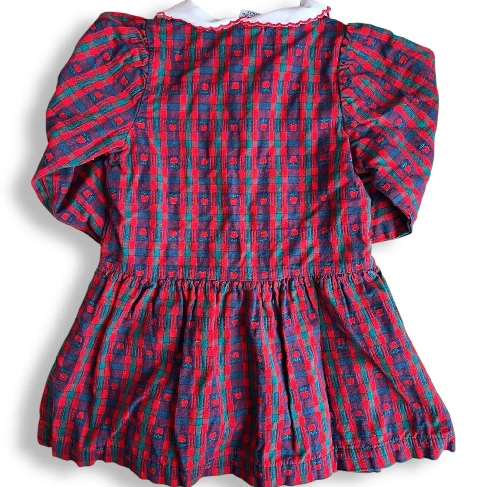 Vintage Oshkosh B’Gosh 90’s Apple Novelty Print Peter Pan Collar Button Dress 2T